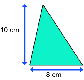 Area of a triangle 10cm high 8 cm base