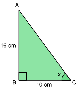 Work out angle using adjacent and opposite